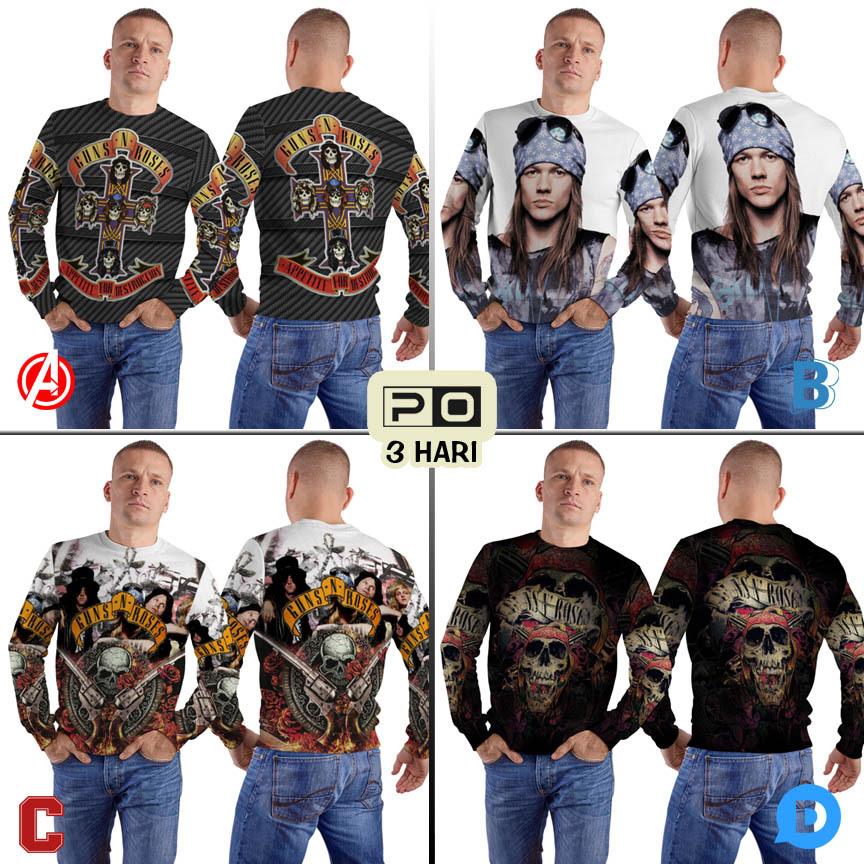 Crewneck Guns N Roses Band Sweater Fullprint Bahan Polyester Jersey | GNR-299306