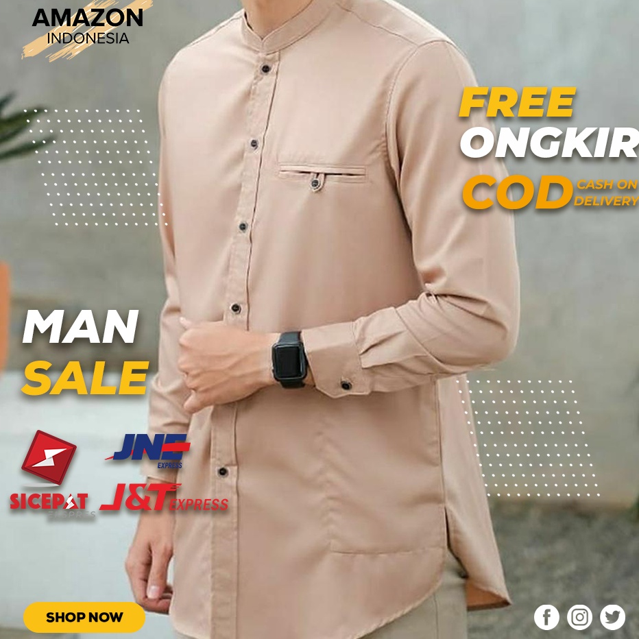 Ready Stok BAJU KOKO ATASAN PRIA WARNA CREAM COKLAT SUSU BAHAN TOYOBO PREMIUM LENGAN PANJANG HIGH QU