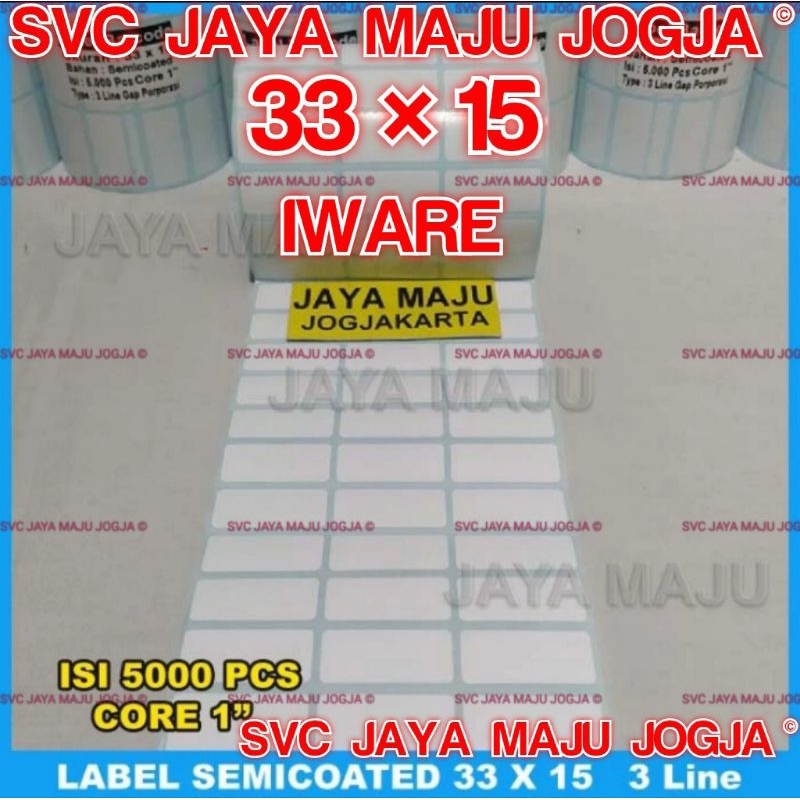 

[ IWARE ] 33 X 15 - 3 LINE SEMICOATED - FACE OUT - ISI 5.000 PCS || CORE 1" || LABEL BARCODE THERMAL TRANSFER PAKAI RIBBON - APOTEK APOTIK OBAT LABORATORIUM KLINIK RS || 33X15 - PB420T PB 420T PB342C PB 342C PB830L PB 830L - ISI 5000 PCS