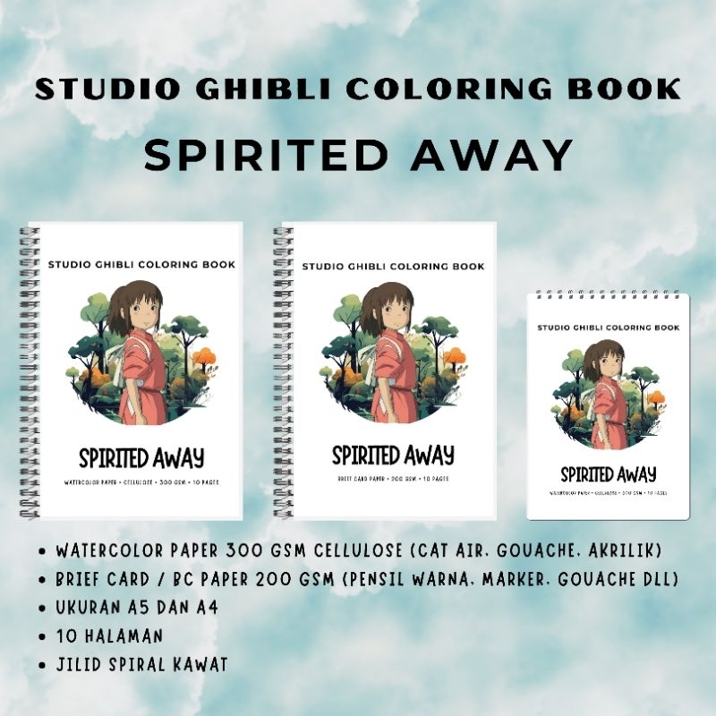 

Studio Ghibli Spirited Away Coloring Book Watercolor paper 300 gsm BC paper 200 gsm buku mewarnai sketsa belajar melukis