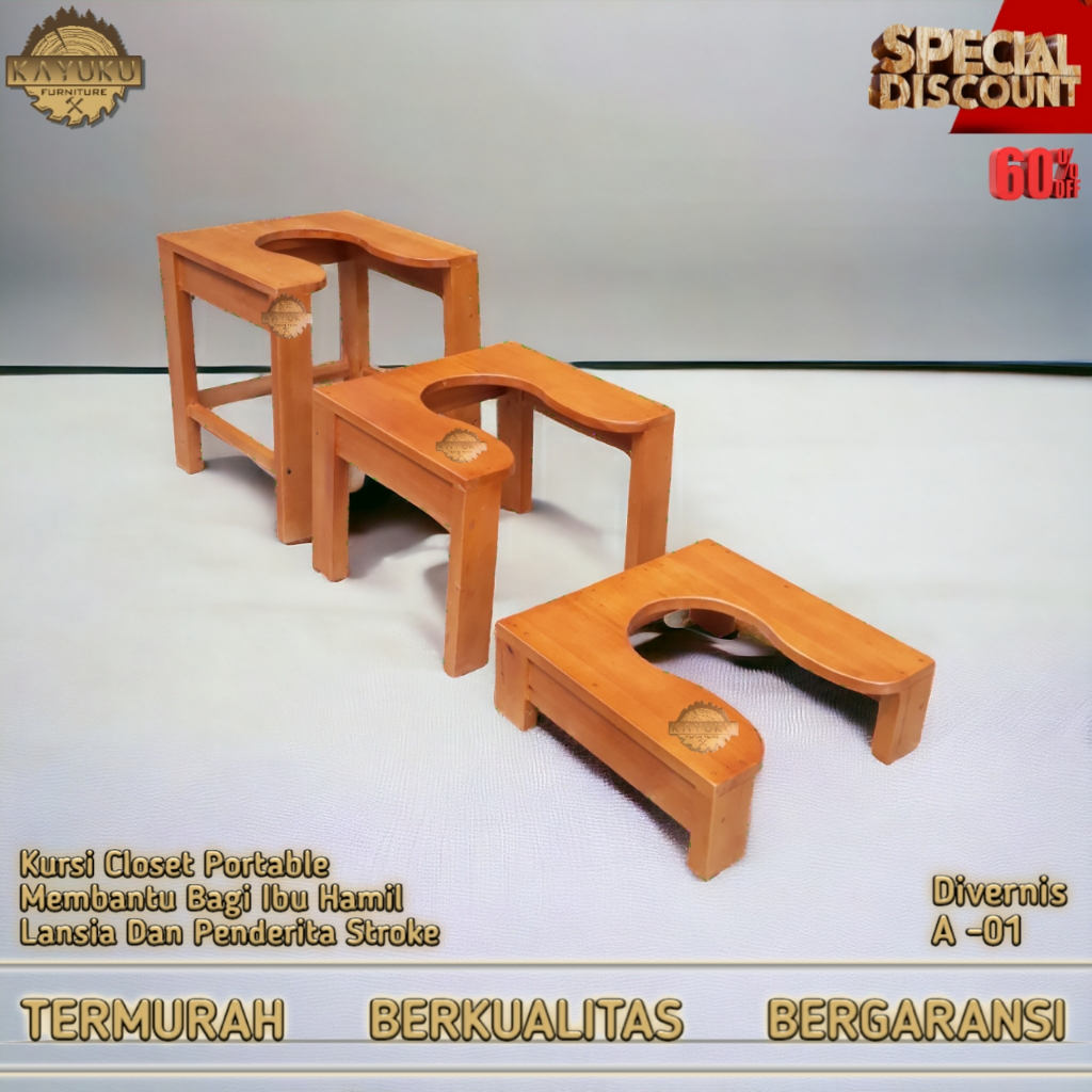 TERMURAH kursi toilet 35 x 35 x 25 cm Model U A - 01 wc duduk portable kayu kursi jongkok BAB lansia