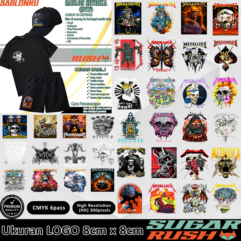 Sablon dtf setrika satuan sablon kaos band metal metallica sablon ukuran logo Part 4