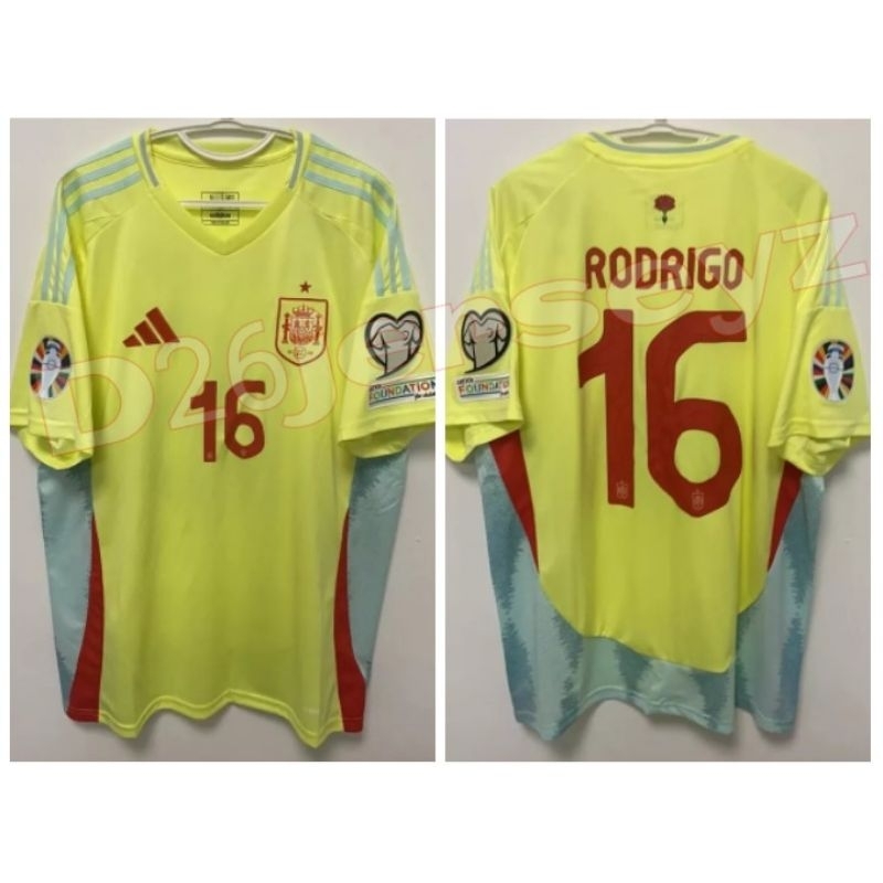 Jersey Spanyol Away 2024 / 2025 + Cetak nama Nameset RODRIGO 16 / Custom + Full Patch