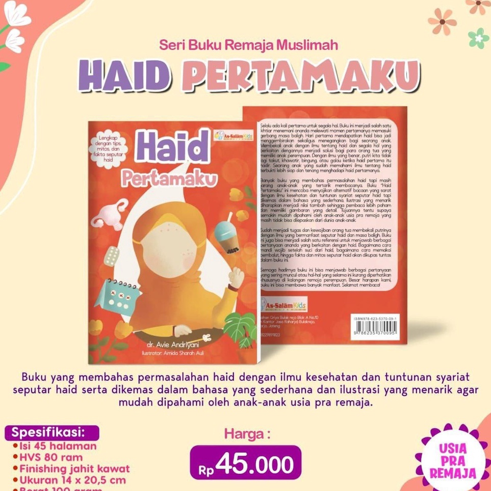 

Super Bonus HAID PERTAMAKU Lengkap dengan Tips Mitos dan Fakta Seputar Haid Penerbit AsSalam Kids