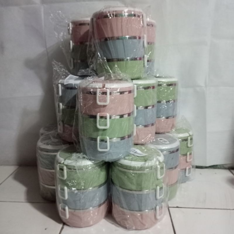 Rantang Stainless Steel Susun 3 Rainbow