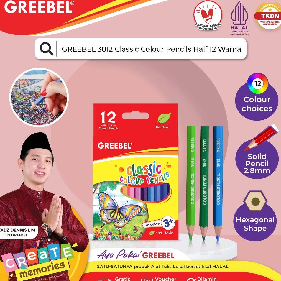

Grosir Terbaik GREEBEL Pensil Warna 312 HALF CLASSIC ISI 12