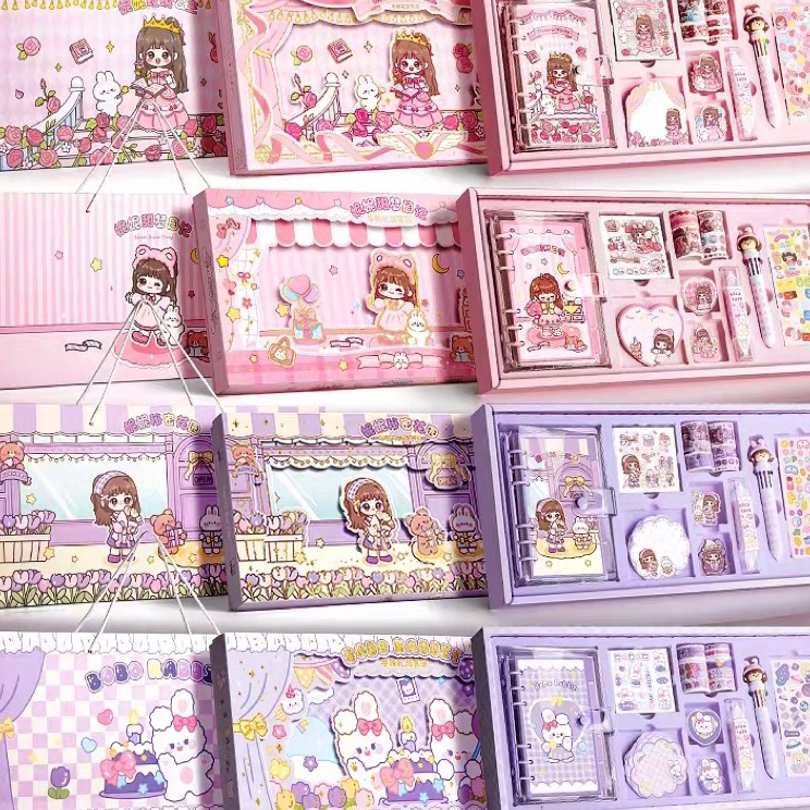 

Grosir Merakyat cute diary set djournal book buku jurnal anak dengan diy sticker hadiah tahun baru