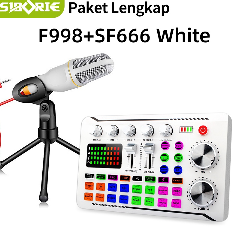 Menarik Siborie soundcard F998 paket lengkap Original SF666 Mic Full set for Streaming Langsung