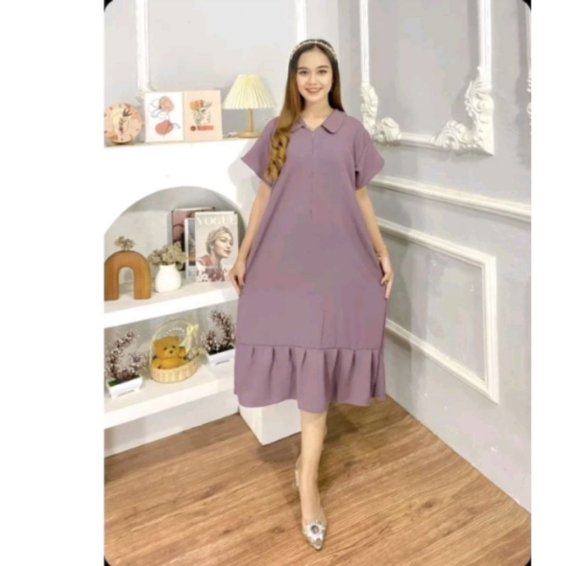 DRESS CRINKLE MODEL KERAH .DASTER BUSUI CRINKLE REMPEL BERKERAH