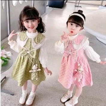 dress premium lengan balon organza