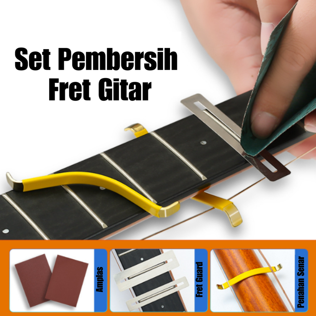 Set Alat Pembersih Fret Gitar Akustik Listrik Fret Guard Penahan Senar Amplas
