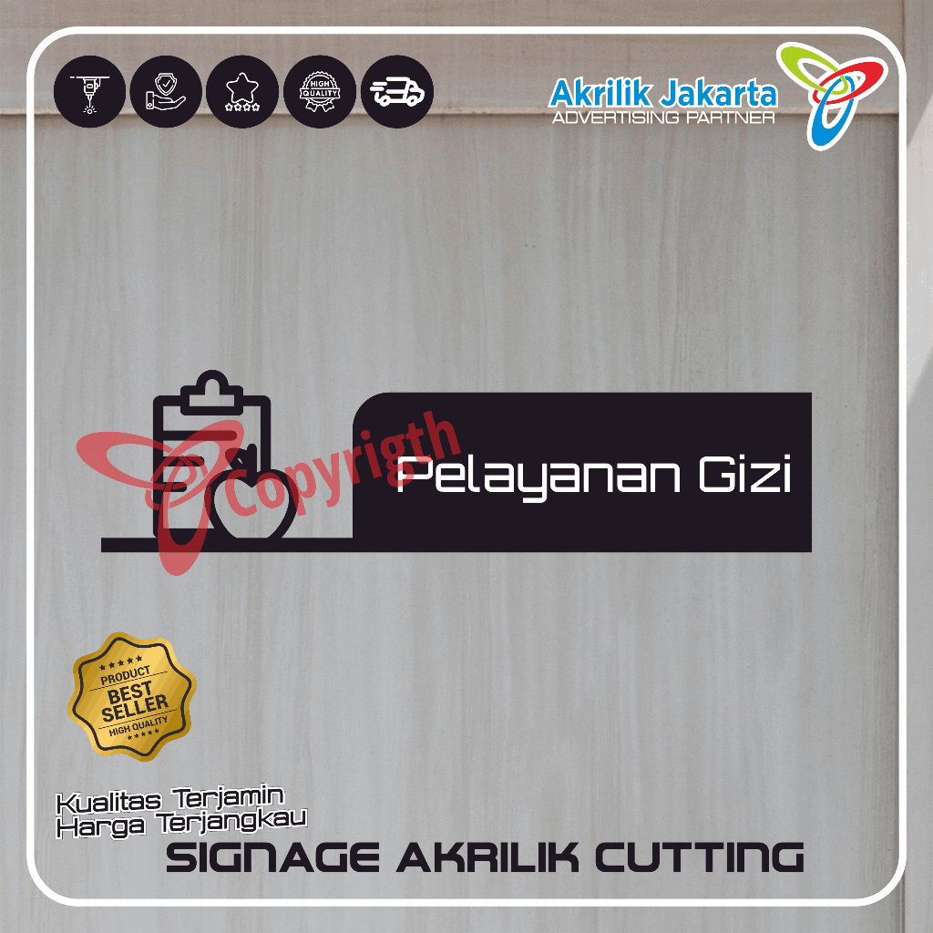 Papan Nama Akrilik cutting Nama ruangan / Name Room signege custom ukuran 30 x 8cm - Ruang Pelayanan
