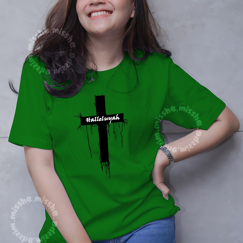COD ID - Tshirt Motif Kaos DTF salib haleluya yesus christus jesus christus / Kaos Katun Wanita / Ba
