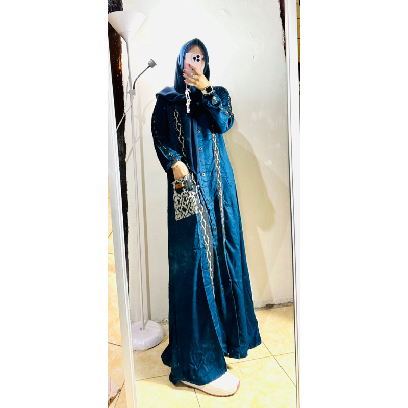 DAILY DRESS TENUN SHAFA WARNA NAVY BY FAREECHA / GAMIS KEKINIAN MURAH / GAMIS DISKON