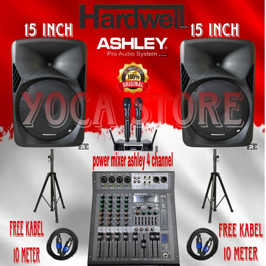 Paket Karaoke 15 Inch Clarity 15P + Power Mixer Ashley 4 Channel 2 Mic Wireless