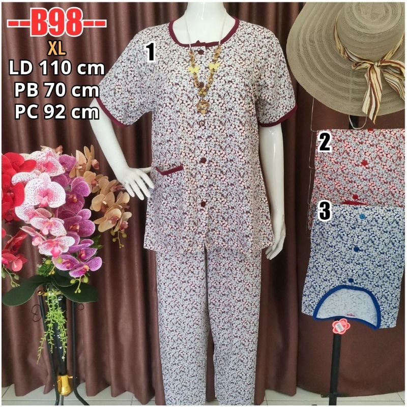 Baju Tidur Jumbo BKH Babydoll XL stelan kaos jumbo CP Baju Tidur Full Kancing Depan Busui B98 Piyama