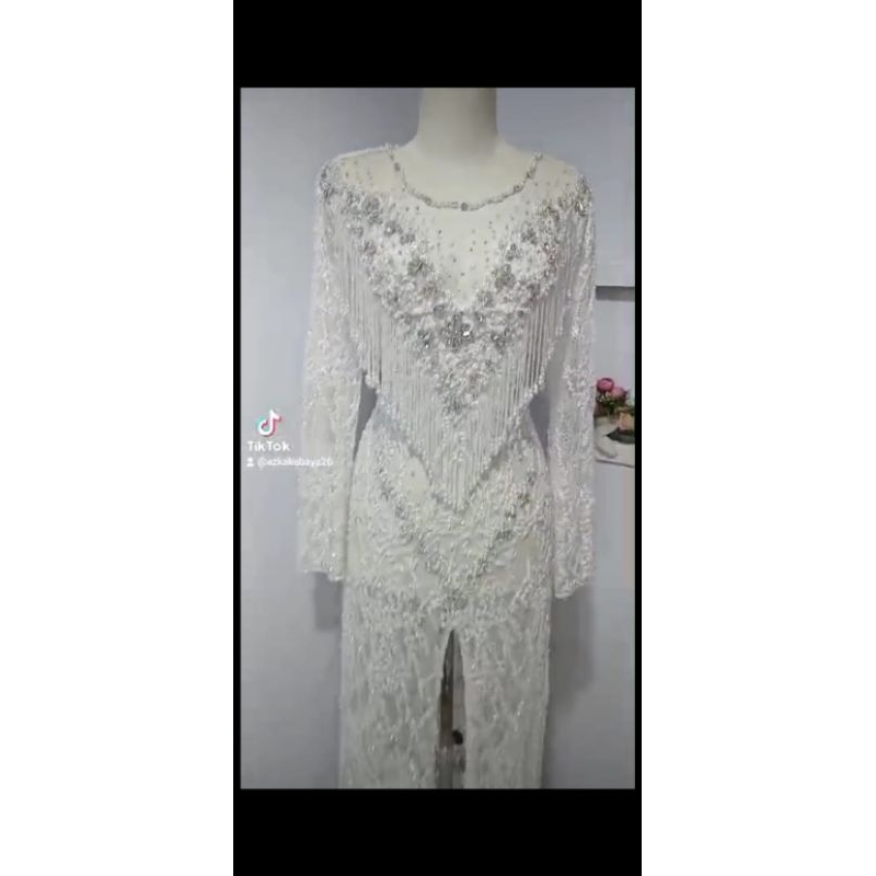 Balgwon premium tercantik termewah Termurah full mutiara cangkang warna denim + kebaya akad putih se