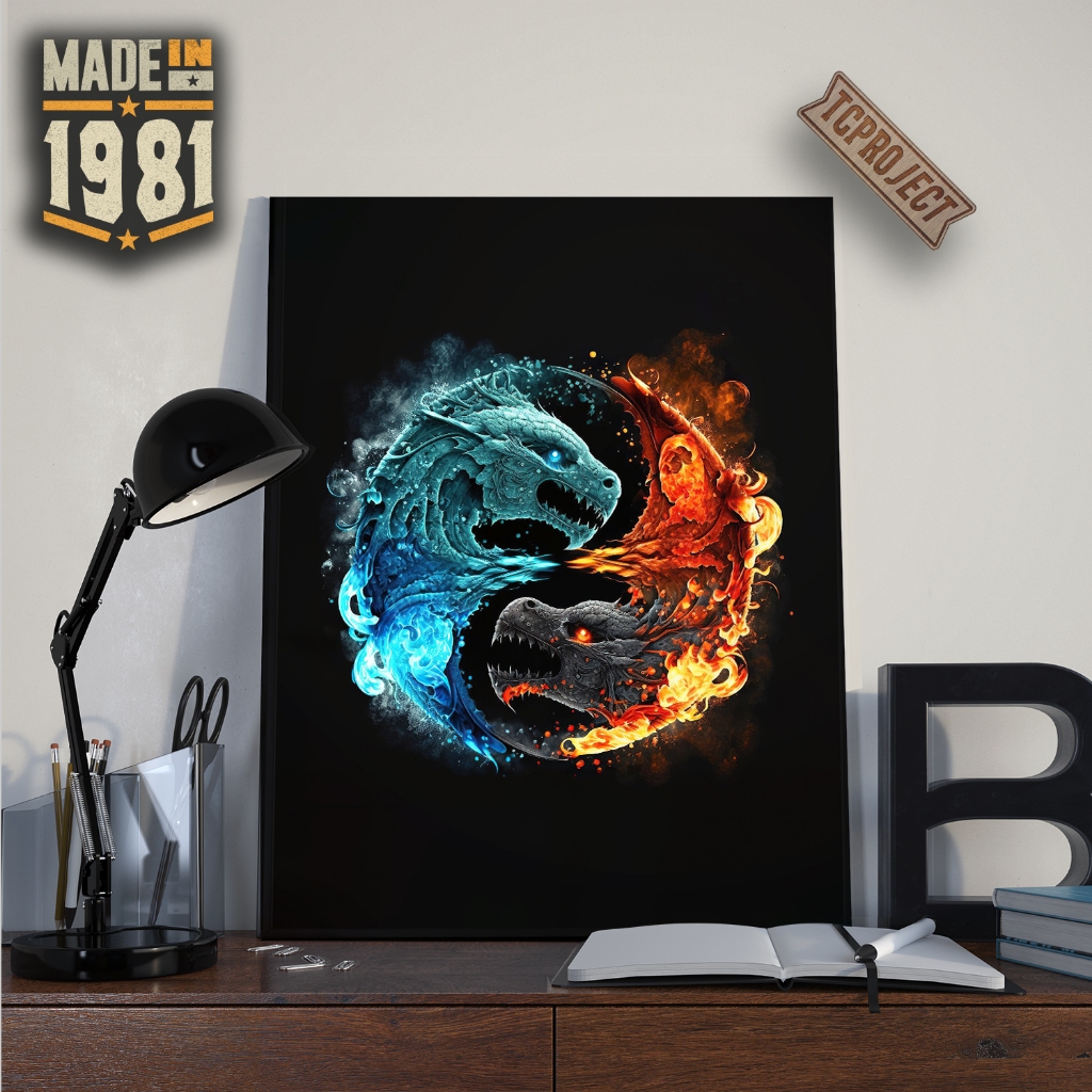 Poster yin Yang  Jepang - Hiasan dinding kayu