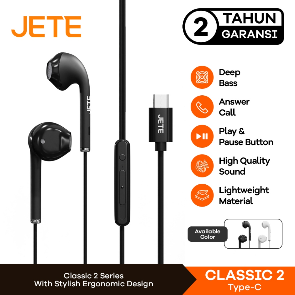 JETE Classic 2 Earphone Kabel Type C Headset Earphone Type C  - Garansi 2 Tahun