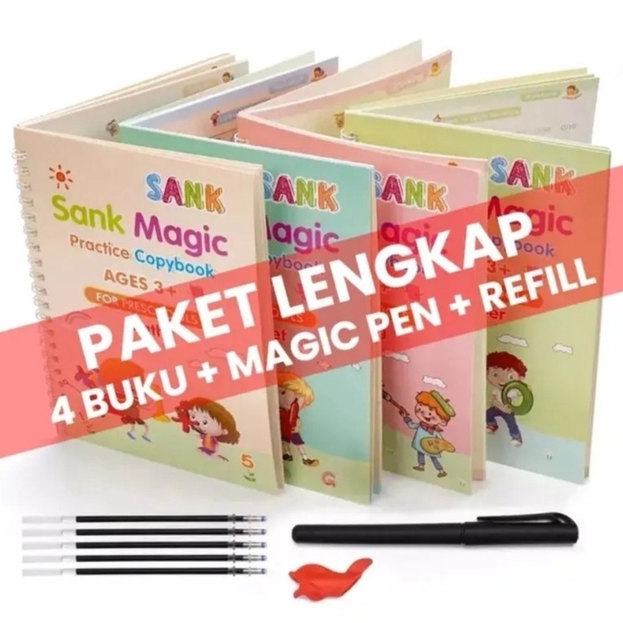 

KODE H53U 1 Set Dapat 4 Buku Pena Magic Practice Book Belajar Alfabet Lukisan Aritmatika