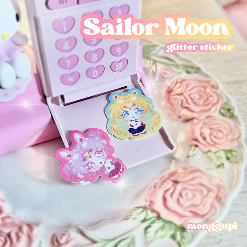 

[ monggupi ] sailor moon fanart glitter sticker chibi usagi chibiusa