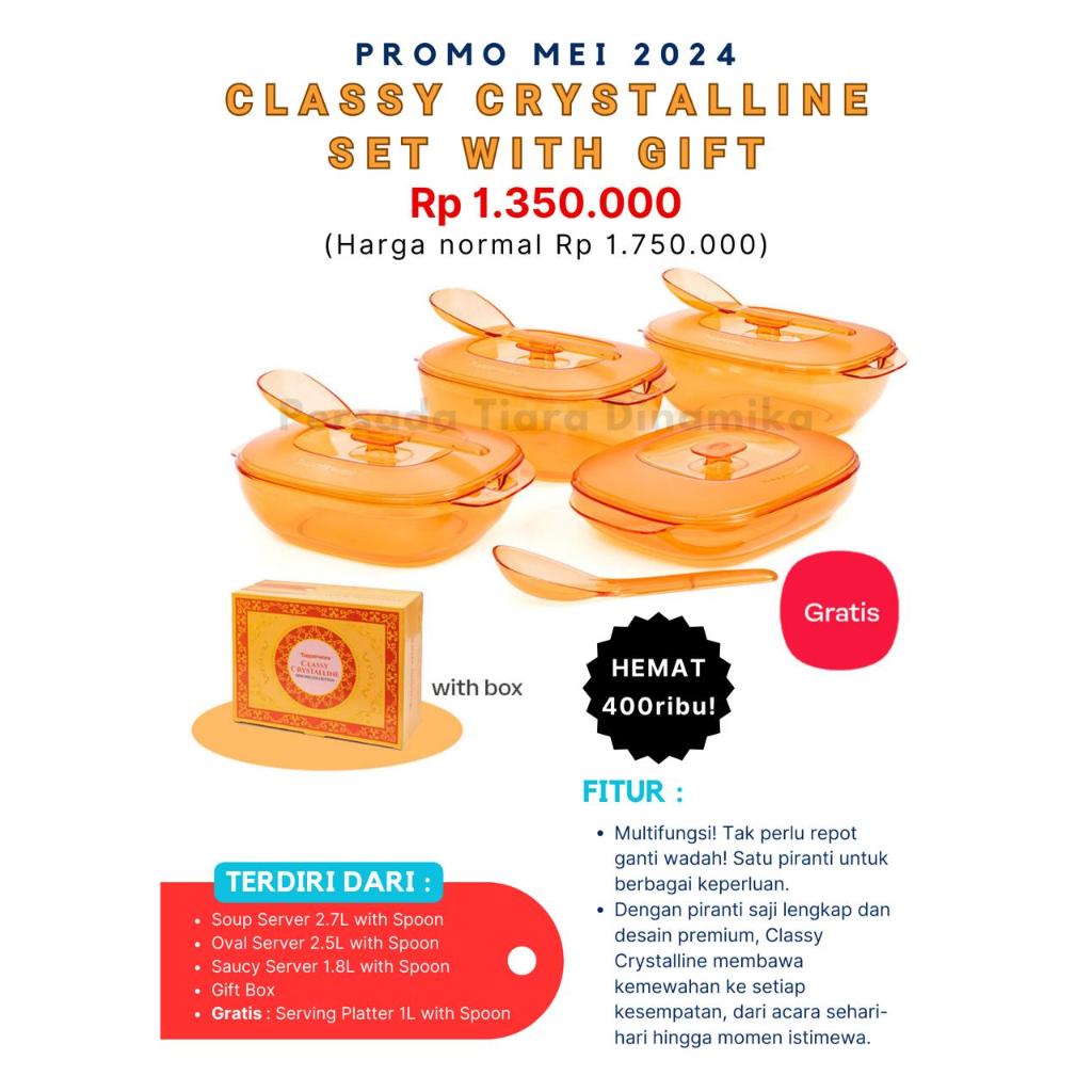 TUPPERWARE CLASSY CRYSTALLINE SET GRATIS SERVING PLATTER 1L WITH SPOON