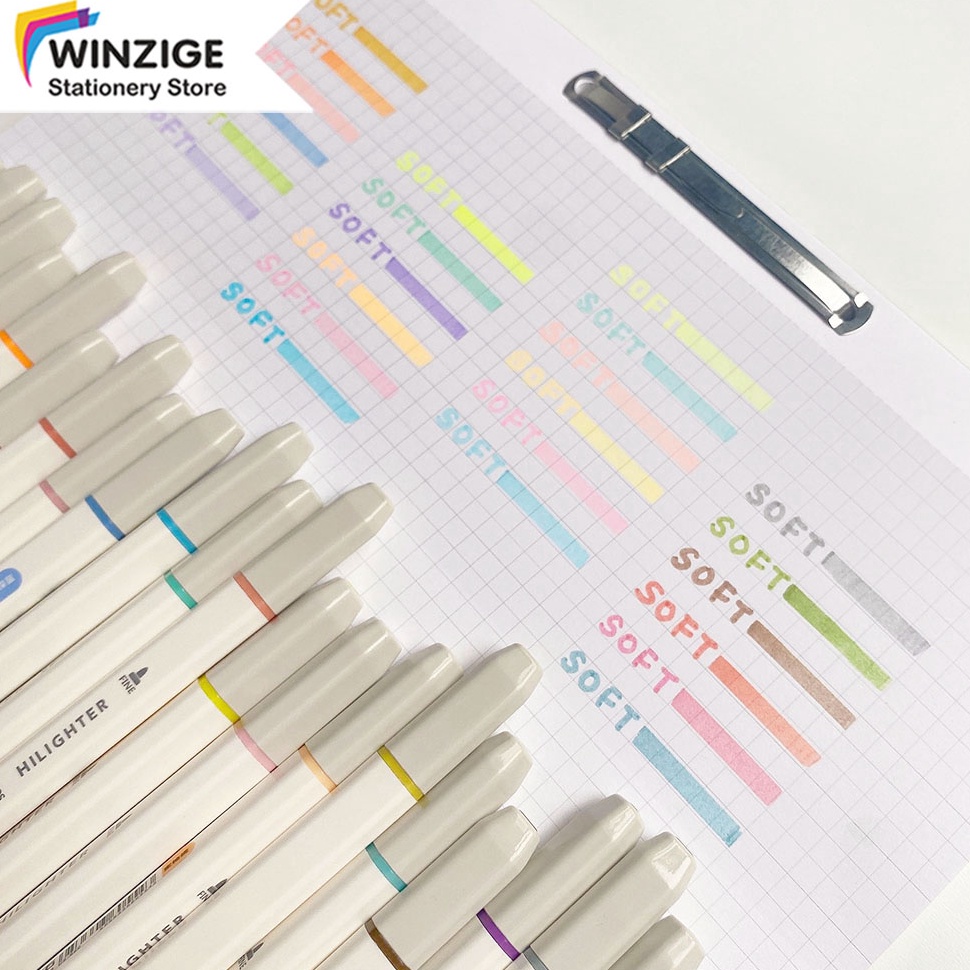 

KODE O1M7 Winzige 6pcs Soft Stabilo Pulpen Warna Warni Pastel Dual Tip Highlighter Pens Set Lucu Journal Marker Pen Alat Tulis