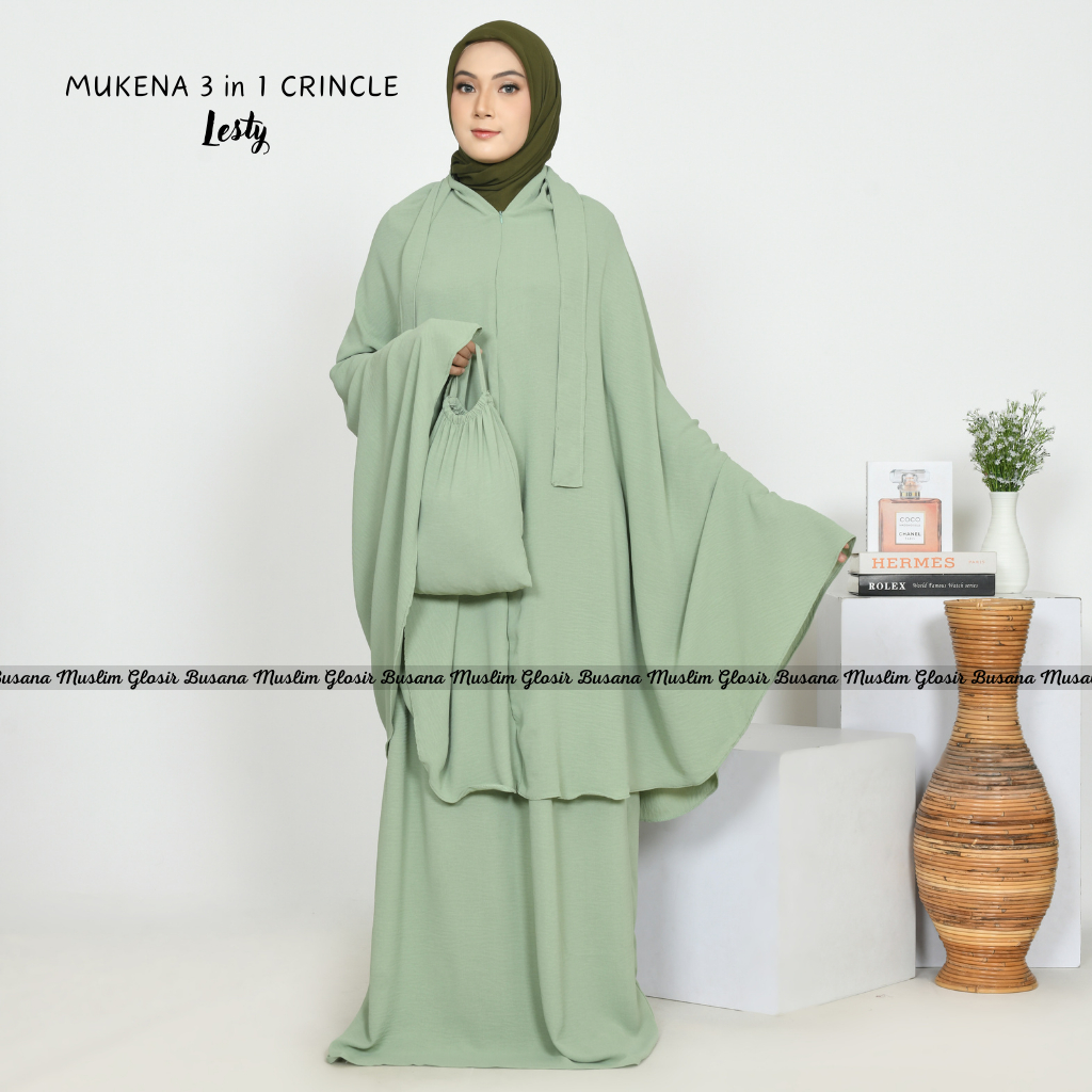 Mukena Crincle Airplow 3in1 Polos / Mukena Polos Crincle