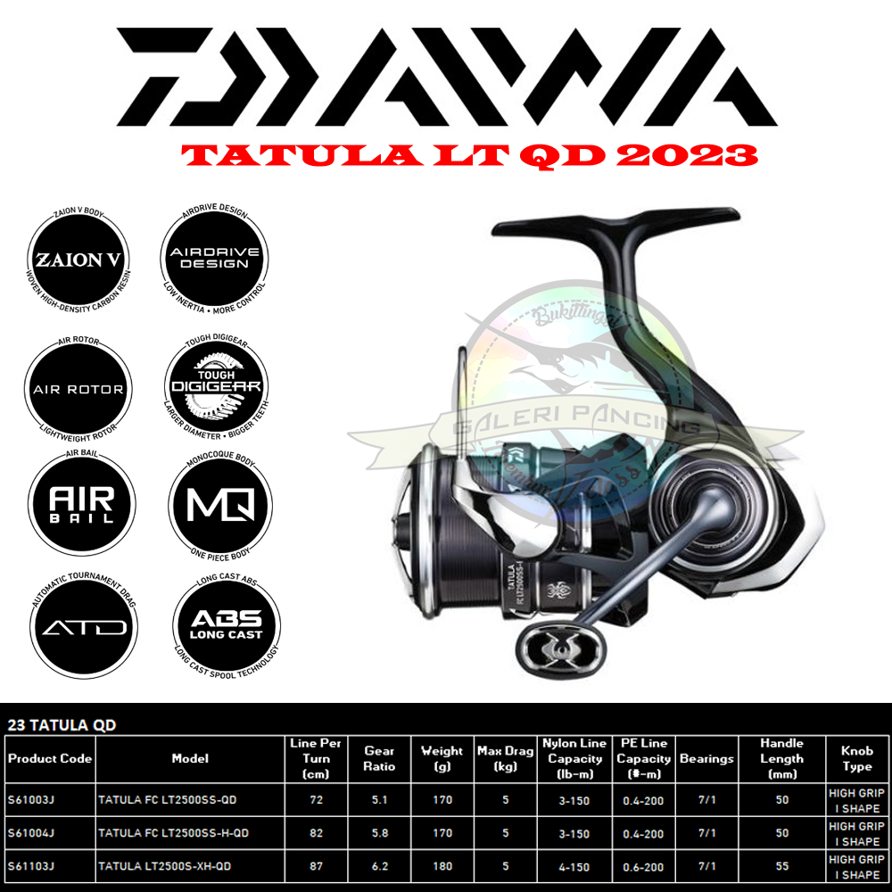 Reel Pancing Daiwa Tatula LT 2023 2500S 2500D XH QD