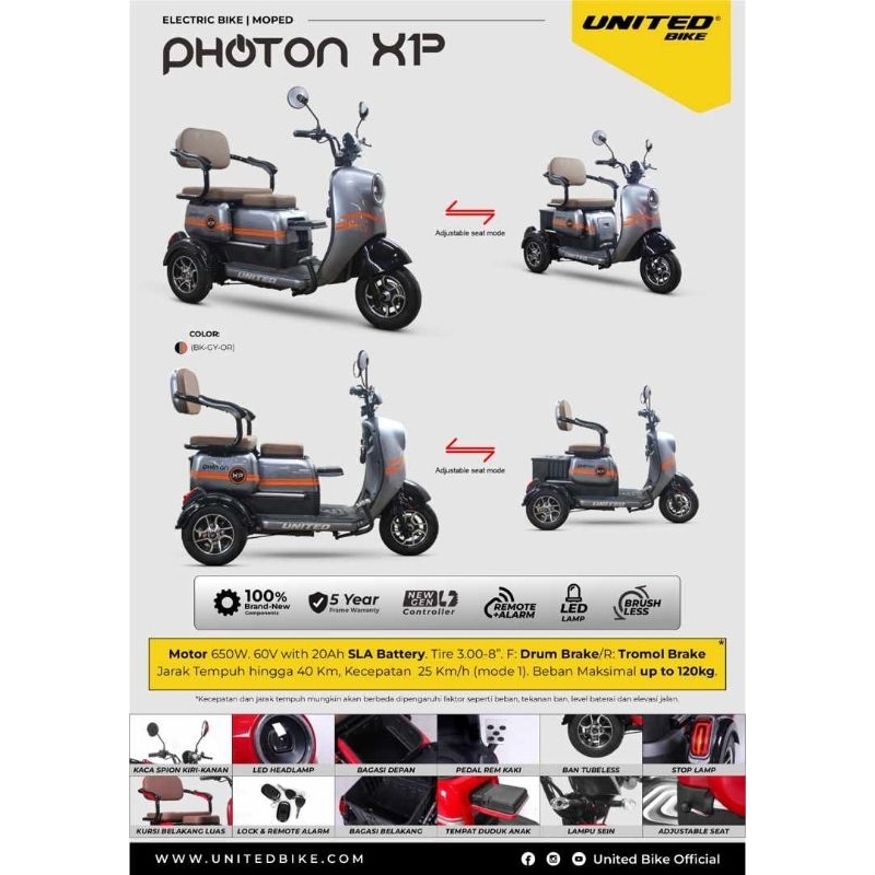 Sepeda listrik roda 3 Genio Photon XP/Genio Easton XL1/Cube 3RS