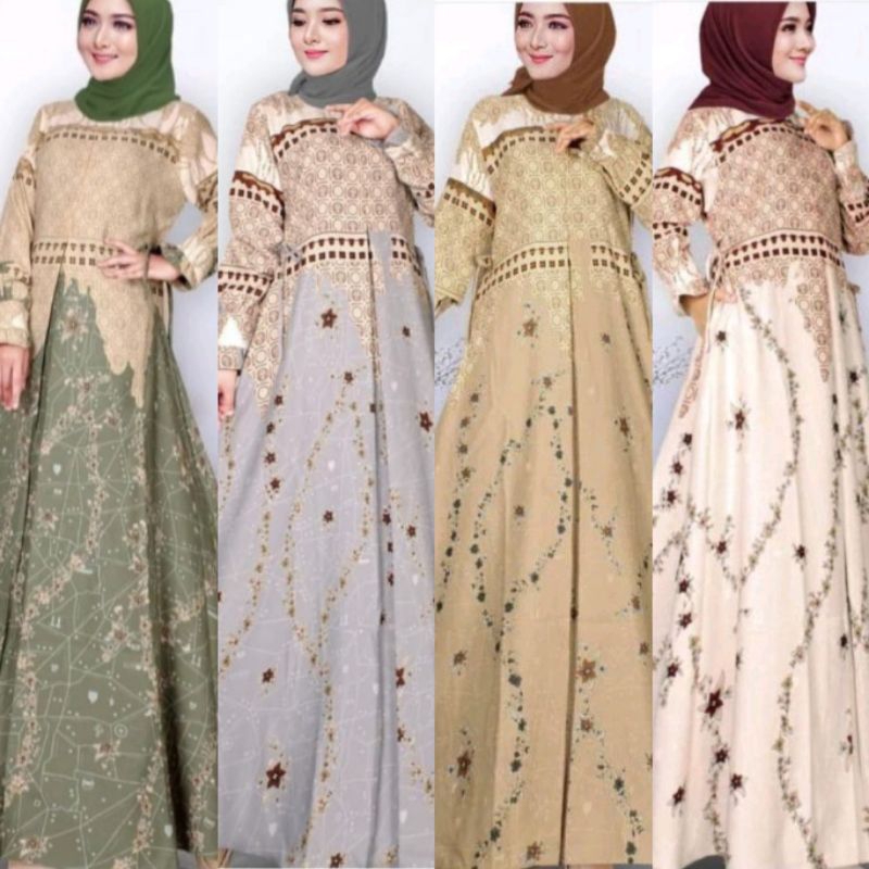 Gamis maxmara kombinasi warna kekginian terbaru. COD