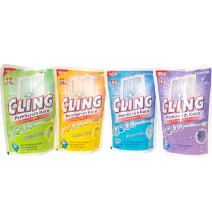 CLING Pembersih Kaca 425ml Refill Pouch Ocean Fresh Apple Lavender Lemon Biru Refil Isi Ulang