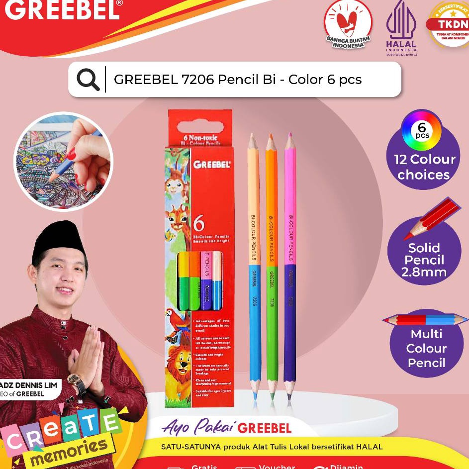 

Harga Puas GREEBEL 726 Pencil BiColor 6pcs 12 WarnaColoringColorColour Pencils Cerah tidak beracun utk mewarnai anak