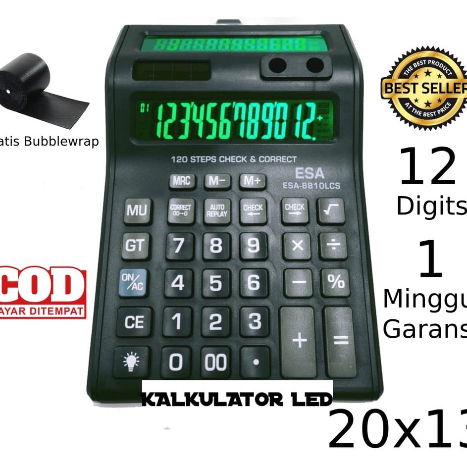 

Super Keren Kalkulator Digital LED 2 Layar 12 Digit ESA Kalkulator Check Calculator Dagang Besar Kakulator