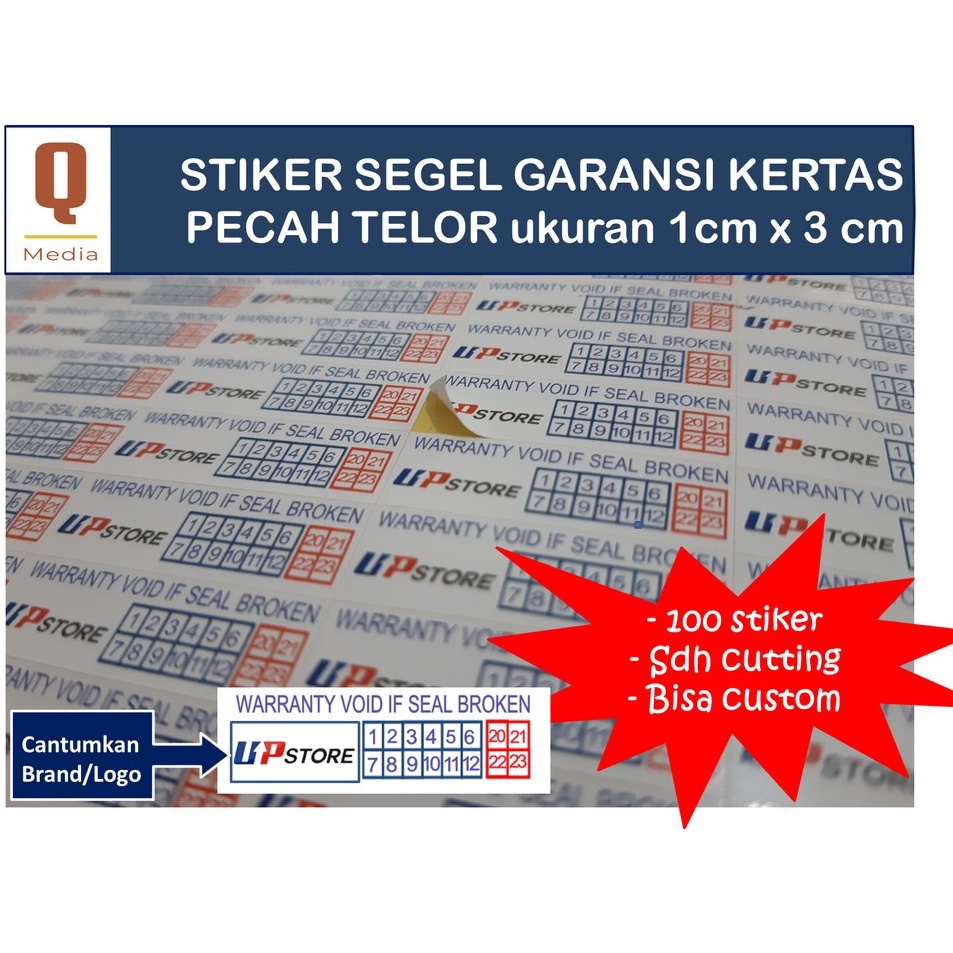 

Fast Sale CETAK KILAT FREE DESAIN Stiker Khusus Segel Garansi ukuran 1cm x 3cm Kertas Pecah Telor