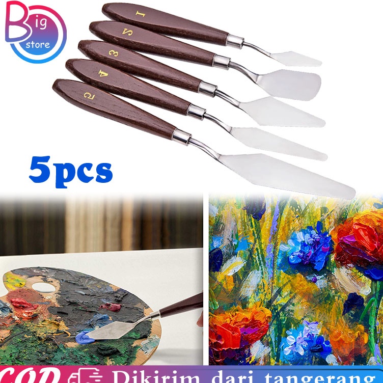 

KODE F62B Isi 5pcs Pisau Palet Lukis Stainless Steel Pisau Lukis Palette Knife Painting Knife Pallete Knife