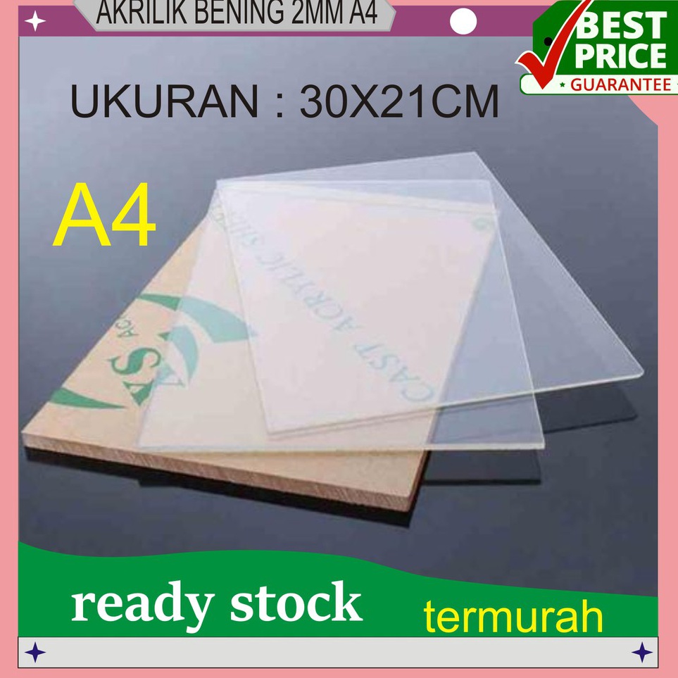 

Ready Terpopuler AKRILIK BENING AKRILIK TRANSPARAN MIKA BENING 2MM A4 21x3CM