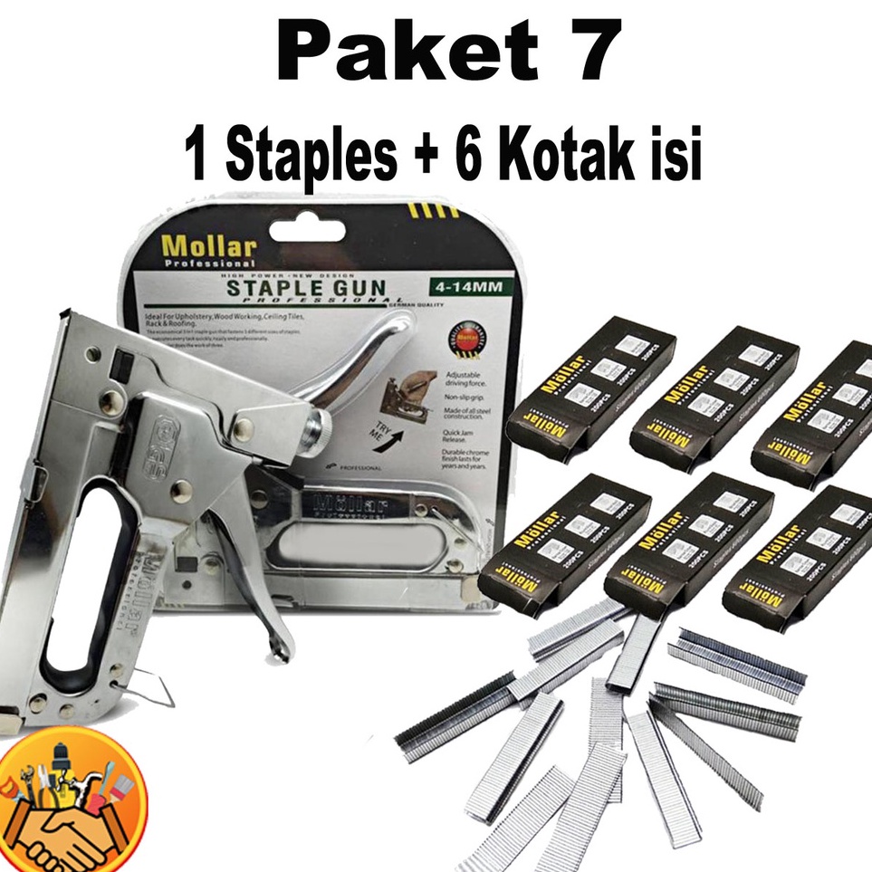 

Best Quality Staple Tembak Tacker Staples Gun Stepler Hekter mollar 3in1 jok kulit kardus plus isi staples