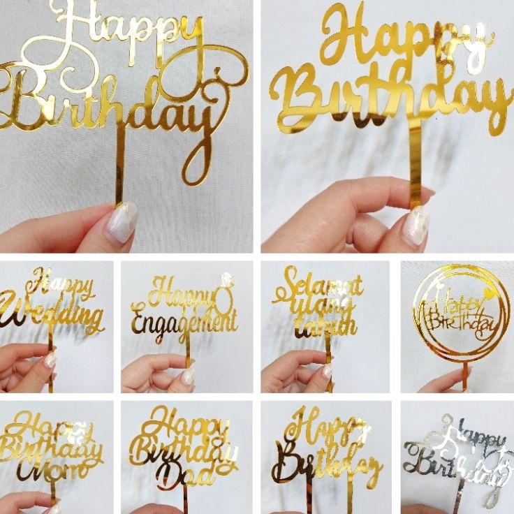RDp 1pcs cake topper Happy birthday Toper kue ultah ulang Barakallah Fii Umrik tahun akrilik mirror