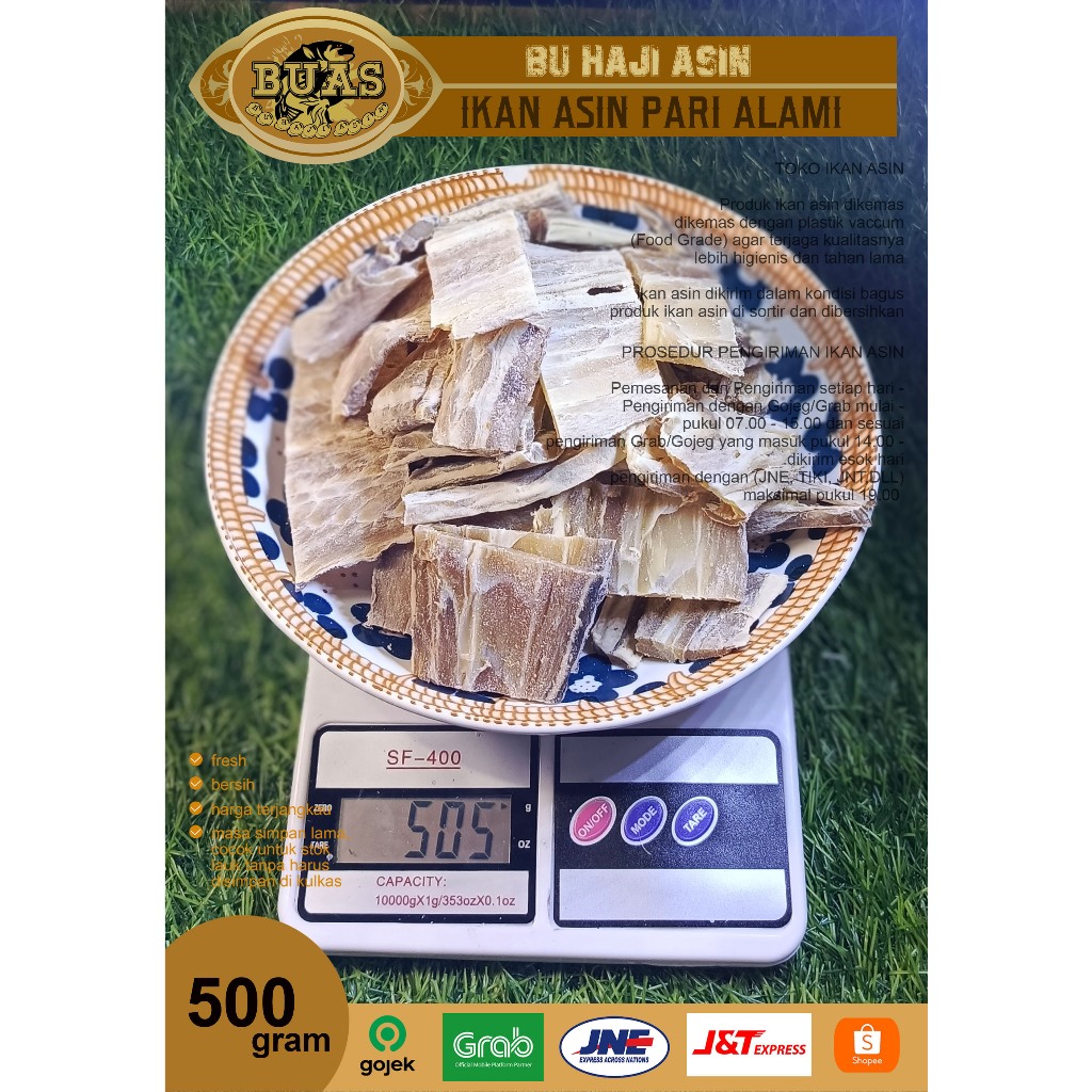 

Ikan Asin Bandung Pari Alami 500 Gram BUAS | Ikan Asin Bandung | Ikan Asin Pari Alami | Asin Buas