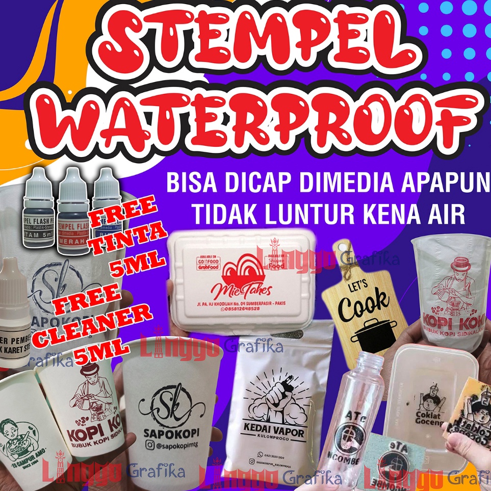 

Update Meriah Stempel Plastik Cup Gelas Sterofoam Mika Kayu Polymailer Standing Pouch Tinta Permanen Waterproof