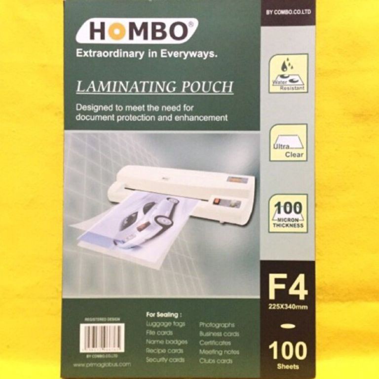 

KODE V8C Plastik laminating F4 A4 HOMBO 1 micron 1 lembar