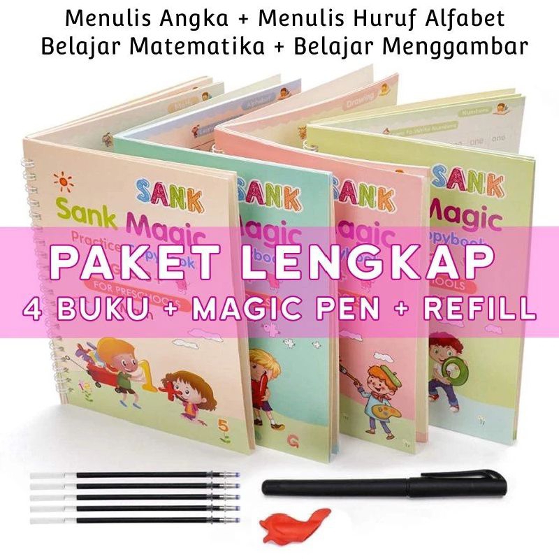 

Buku anak sank magic isi 4 pcs buku Free 1 set refiel pulpen 5in1 / 1 kemasan
