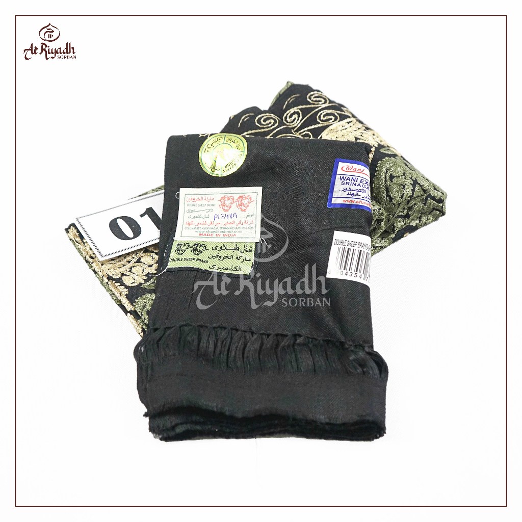 Sorban Kashmiri DOUBLE SHEEP PL348A Hitam Full Motif Sulam