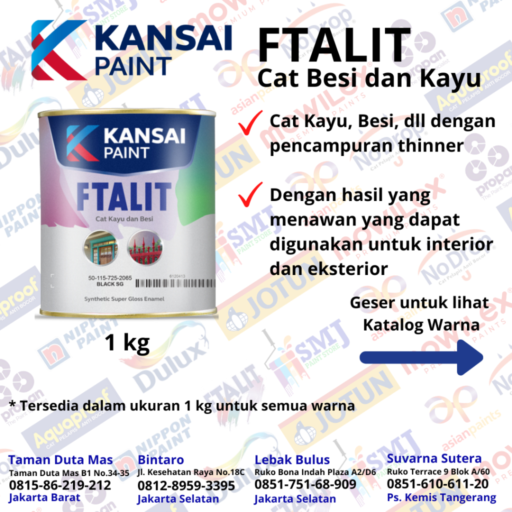 CAT MINYAK KAYU DAN BESI FTALIT WARNA DOFF dan SEMI GLOSS KEMASAN 1 KG