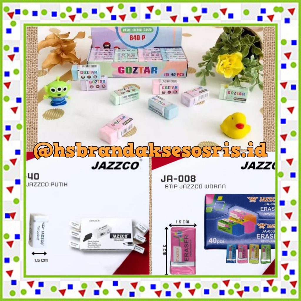 

PENGHAPUS GOZTAR WARNA PASTEL / PENGHAPUS JAZZCO / PENGHAPUS PENSIL PUTIH / STIP MURAH / PENCIL ERASER / ERJ85563