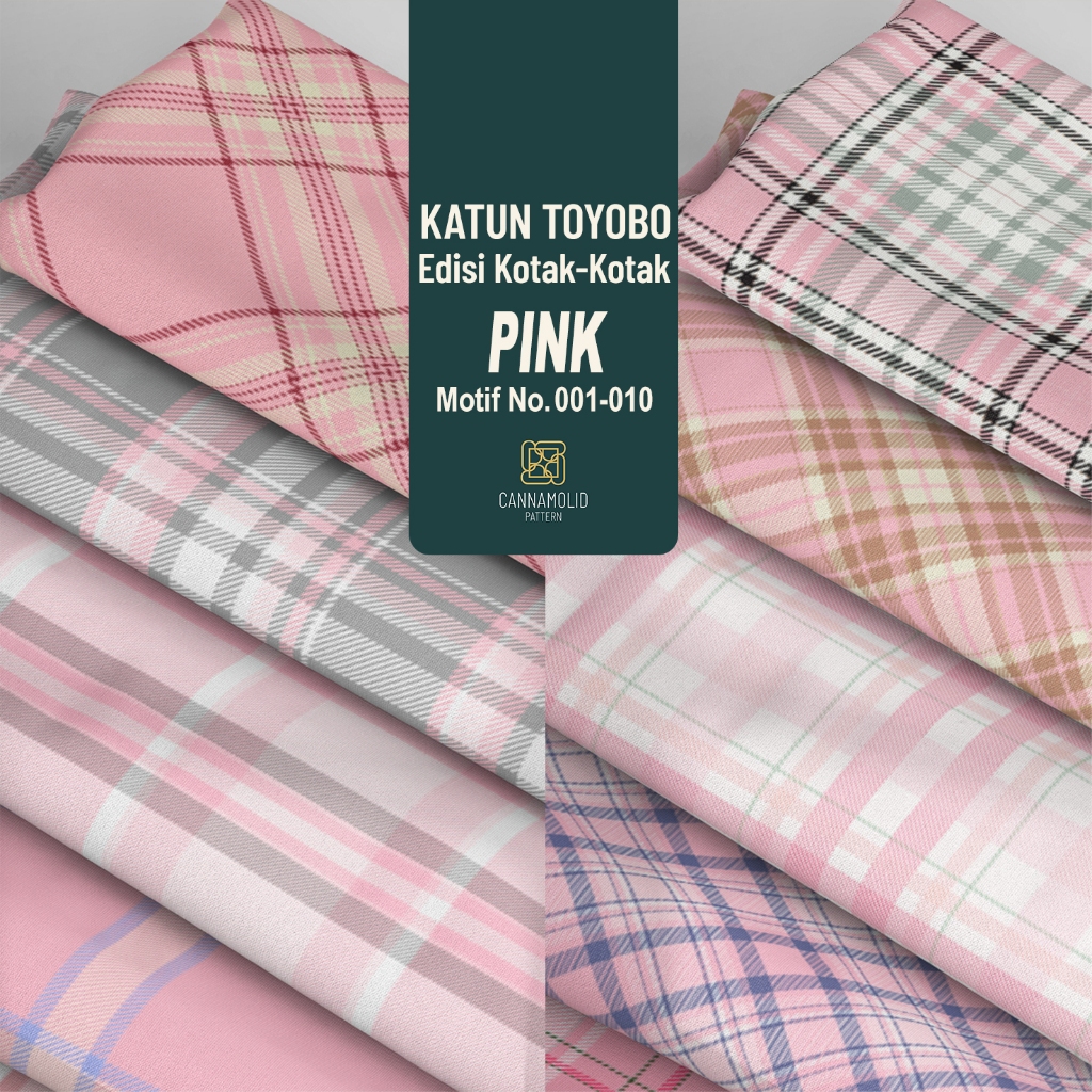 Kain Toyobo Motif KOTAK-KOTAK Korea | Lebar 145cm | PLAID PINK 1-10