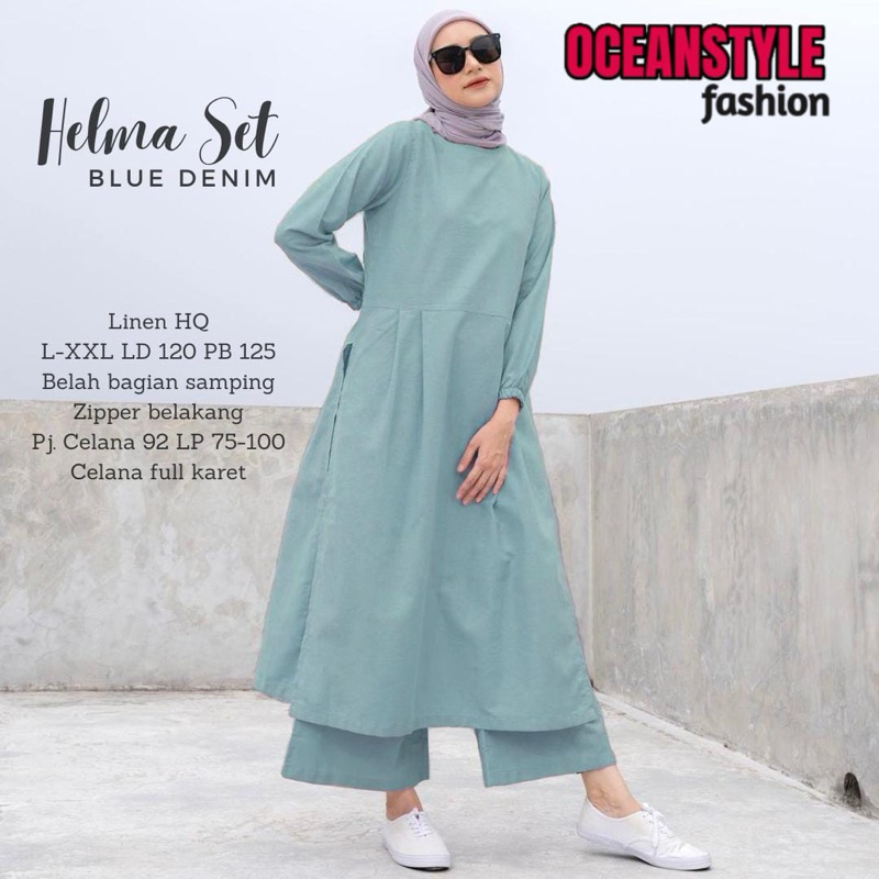 HELMA SETELAN WANITA LONG TUNIK + CELANA BY OCEAN STYLE