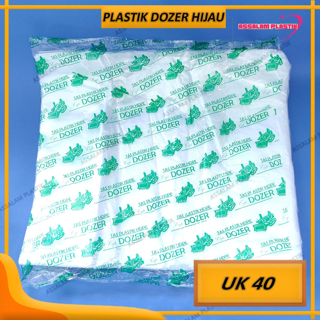 Plastik Bening Dozer isi 40 / Plastik Dozer cap hijau uk 40 / Plastik kresek Dozer hijau