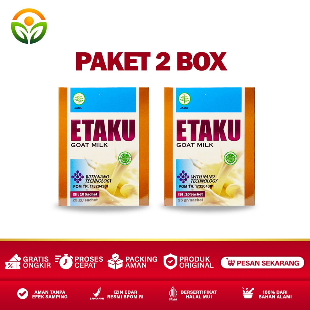 

Almira Herbal - Paket 2 Box Etaku Goat Milk Susu Kambing Etawa Murni Bubuk Sudah Bpom dan Halal